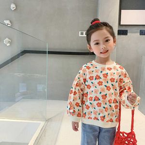 Ragazze primaverili moda felpe floreali per bambini stile coreano cotone carino pullover manica lunga Top 210615