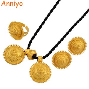 Anniyo set etiope gioielli ciondolo corda orecchino anello colore oro Eritrea Africa set fidanzamento matrimonio Habesha # 055006 H1022