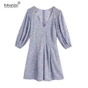 Kadınlar Zarif Moda Çiçek Baskı Draped Playsuits Vintage V Boyun Kısa Kollu Geri Fermuar Tulumları 210531