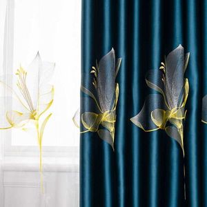 Royal Satin Impression Lily broderade gardiner för vardagsrum sovrum studie hög skuggning high-end nordic gardin tulle custom 210712