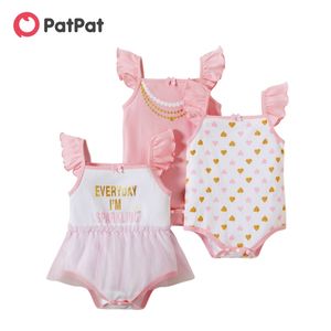 Arrival 3-piece Baby Girl All-cotton Letter Love Allover Ruffled Bodysuits for 0-24M Cotton Romper Clothes 210528