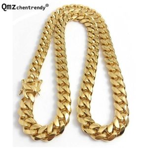 Men's Hip Hop Stainless Steel Necklace, 14mm, Cuban Chain, Dragon Buckle, Chain Link, Jewelry Q0809