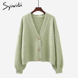 Syiwidii ​​Green Cardigans свитера для женщин осень зима повседневная негабаритная вязаная куртка V шеи кнопка с длинным рукавом пальто 210922