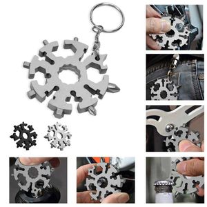 20-in-1 Multifunktionale Schneeflocke-Schraubendreher Outdoor-Gadgets Edelstahl Multi-Tool-Schraubendreher Bike-Tool Schlüsselanhänger-TAG M4 M5 M6-SEX-Schlüssel-Flaschenöffner