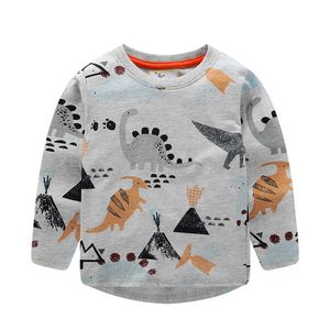 Atlama Metre Çocuk Giyim Dinozorlar Boy Pamuk T Gömlek Bebek S Giysileri Uzun Kollu Çocuklar T-Shirt Iç Çamaşırı Kız Tees 210529