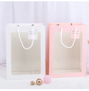 Transparent Window Tote Bag Gift Wrap Bouquet Souvenir Handbags Women Bags Gift Shopper Totes