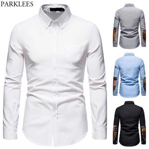 Afryki Patchwork Oxford Koszula Mężczyźni Spring Classic Fit Długi Rękaw Sukienka Koszule Męskie Przypadkowe Przycisk Down Chemise Homme 210522