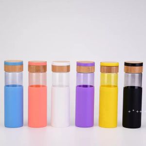 520ml Borosilicate Glass Water Bottles Bamboo Lids and Silicone Sleeve Leak Proof Sports Outdoor Water Bottle seaway CG001