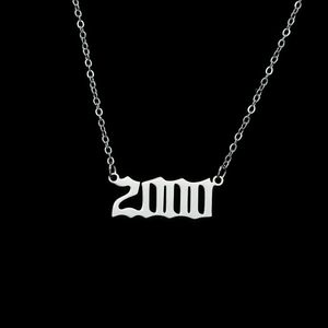 10PCS Letter Birth Year 2000-2009 Necklace Stainless Steel Old English Number Pendant Charm Chain Minimalist Jewelry for Women Birthday Graduation Anniversary