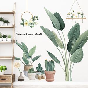 Cactus Piante in vaso Adesivi murali per soggiorno Foglia verde ecologica Decalcomanie fai da te Murales Decorazioni per la casa