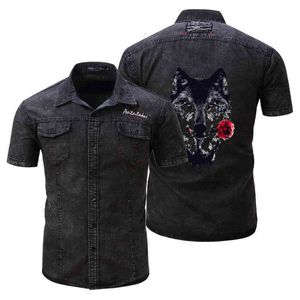 T Shirts Mens Denim Jacket Men s Plus Size Blue and Black Customized Slim Short Sleeve Tee XL Casual Drop FYSD