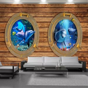 3D動物の壁画の壁紙かわいいイルカ海の風景現代の家の改善リビングルームの寝室のキッチン絵画の壁紙