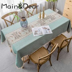 Europe Table Cloth Fabric Rectangular Cotton And Coffee Tassel Linen Dustproof cloth Home Kitchen Decorative 211103