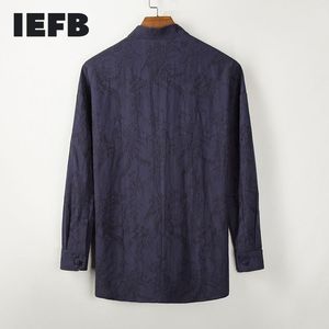 IEFB stile cinese cotone lino jacquard uomo vestito di linguetta manica lunga colletto alla coreana camicia lunga casual monopetto top 9Y6059 210524