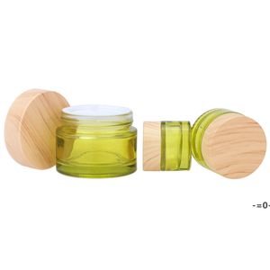 Bottiglie in barattolo di vetro verde trasparente da 50 g con tappi di plastica in legno di bambù Contenitore per crema per il viso LLD10887