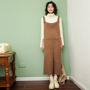 販売限定数量暖かいセーター女性秋のドレス冬ロングニットドレス緩いマキシ特大レディ210423