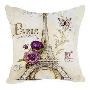 2021 Retro Style Sketch Paris Eiffel Tower Waist Pillow Case Pillow Cover Throw Cushion Decal Linen Blend Meterial