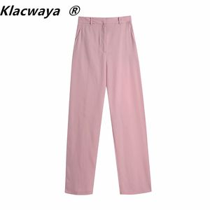 Women Chic Fashion Side Pockets Wide Leg Pants Vintage High Waist Zipper Fly Female Trousers Mujer 210521