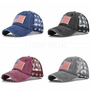 Partyhut USA Cowboyhüte Trump American Baseball Caps Washed Distressed US Flags Stars Mesh Cap Festlicher Sonnenschutz DD244