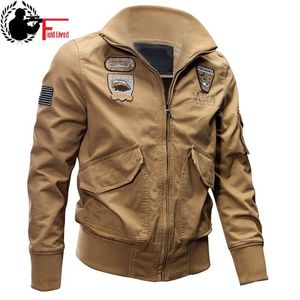 Mężczyźni Kurtka Płaszcz Jesień Zima Bombowiec Taktyczne Wojskowy Styl M65 Uniform Flight Army Green Male Windbreaker Znosić Czarny Khaki 210518