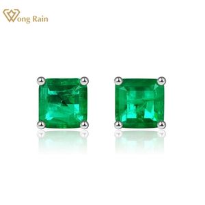 Wong Rain Vintage Sterling Silver Emerald Cut Gemstone Kolczyki Białe Gold Ear Studs Fine Jewelry Hurtownie