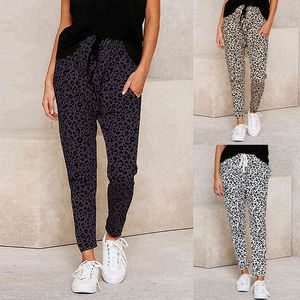 Harajuku Joggers Leopard Drukuj Dorywczo Spodnie Szerokie nogi Spodnie dresowe Kobiety Spodnie Plus Size Wysokie Waist Spodnie Streetwear Y211115