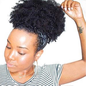 Wrap Drawstring Mongolski Dziewiczy Ludzki Przedłużanie Włosów Ponytail Hairpiece 4B 4C Afro Kinky Curly Top Zamknięcie Klips Ins Pony Tail African American Black Women 120g