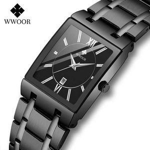 Watches Men WWOOR Luxury Brand Classic Full Black Rectangle Men atch Waterproof Stainless Steel Quartz rist Watch For Men 8858 210527