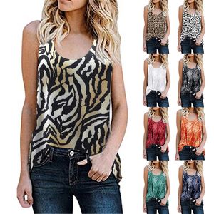 2021 Printed Leopard Floral Burnout Casual T-Shirt Summer women tops Women's DrNew SleevelRound Neck Vest X0507