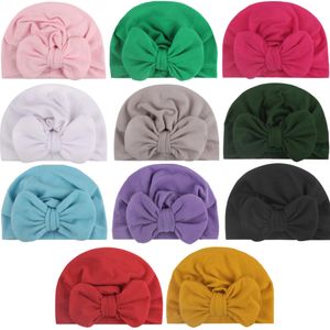 Unisex söt baby mjuka silkeslen hattar med stora bågar höst vinter varmt barn cap nyfödda hatt blandade färger