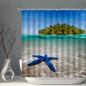 Wholesale starfish shower curtain hooks for sale - Group buy Shower Curtains Beach Curtain Ocean Coconut Tree Sunny Starfish Waterproof Polyester Fabric Bathroom Accessories With Hooks Decoration
