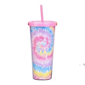 24 oz Tie-Dye Tumbler mit Deckel und wiederverwendbarem Strohhalm Bunter doppelwandiger isolierter Reisebecher SEAWAY KKF8687