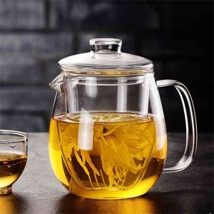 Glas Tea Infuser Pot Värmebeständig Kinesisk Kung Fu Set Puer Kettle Kaffebryggare Kontorspanna 500ml 210724