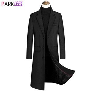 Długi wełniany płaszcz męski zima marki męskie kaszmirowe płaszcz Slim Fit Woolen Peafoat Windbreaker Manteau Homme 4xl 211106