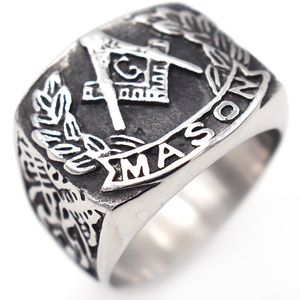 Stainless steel Retro Freemason Masonic championship ring Free mason past master signet regalia champion jewel Black Antique gothic punk ancient jewelry for men