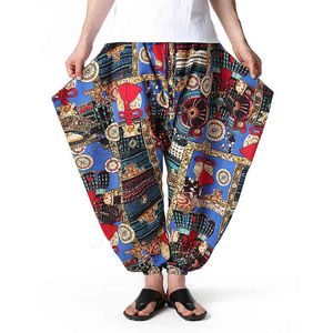Vintage Mens Hose Baumwolldruck Casual Hosen Männer Atmungsaktiv Harajuku Streetwear Baggy Oversize Männliche Harem Pants 210524