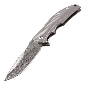 Coltello pieghevole Flipper con cuscinetto a sfere di nuovo design Coltello pieghevole Flipper in acciaio di Damasco Lama Drop Point in acciaio TC4 Manico in lega di titanio Coltelli tascabili EDC