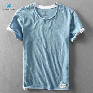 Homens Verão Moda Marca Japão Estilo Bambu Algodão Cor Sólida Manga Curta T-shirt Masculino Casual Simples Fino Fino T-shirts 210716