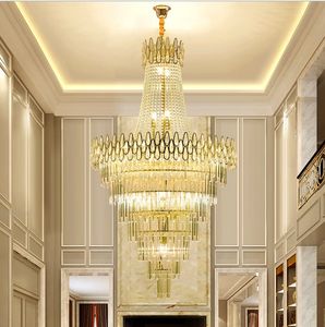 Lampadario di cristallo moderno di lusso per scala grande loft lampada a sospensione oro decorazioni per la casa lampada di cristallo soggiorno lucentezza