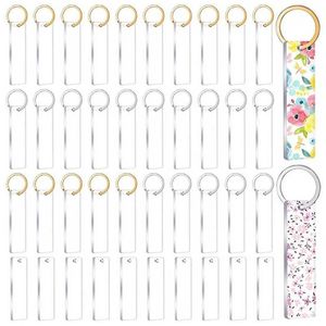 40pieces Blanks Canção Chaveiro Acrílico Keychains Em Branco Acrílico Transparente Retângulo Discos com 30pieces Metal Chaveiro H0915