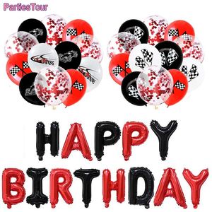 Party Decoration Racing Birthday Formula Bil Svartvitt Checkered Flagga Happy Banner Confetti Balloon