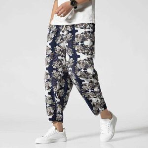 Streetwear Harem Pants Men Chinese Style 2020 Summer Casual Joggers Mens Pants Cotton Printing Ankle-length Trousers Men X0723