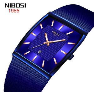 Nibosi Estilo de moda Estudiantes Reloj Calendario Relojes de cuarzo para hombre Relojes de pulsera con correa de malla de acero inoxidable