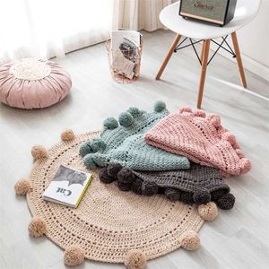 Round Room Rug Nordic Carpet Around 90x90cm Solid Yarn for Knitting Rug Bedroom Children's Room Spherical Decoration Alfombra 210928