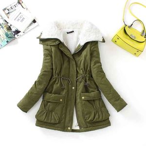 Aigo Winter Women Cotton Coat Slim Snow Outwear Medium-long Wadded Jacket Thick Padded Warm Female Parkas 210910