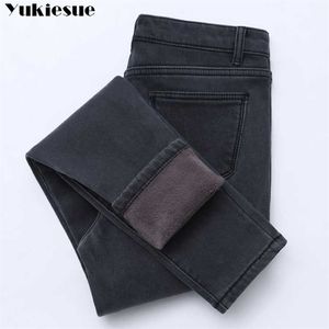 Kış Kot Kadın Altın Fleeces İç Kalınlaşma Denim Pantolon Yüksek Bel Sıcak Pantolon Kadın Kot Kadın Pantolon Artı Boyutu 211112