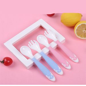 Baby food supplement tableware portable elbow spoon fork twist 210521