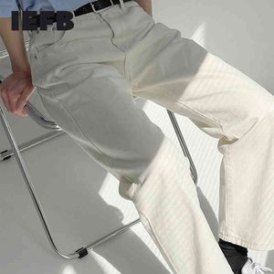 IEFB White Jeans Mäns Vår och Höst Casual Straight Trousers Fashio Loose Vintage Ankel Längd Byxor 9Y6961 210524