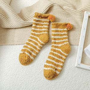 Men's Socks 1 Pair Coral Fleece Women Autumn And Winter Warmth Thickening Home Sleep Terry Cute Plush Cotton