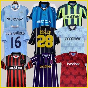 1993 맨체스터 레트로 클래식 축구 유니폼 1998 99 2011 12 도시 89 91 94 96 웸블리 Clough Kinkladze Tevez Kun Agüero Dzeko Kompano Dzeko Kompano 빈티지 옴므 셔츠